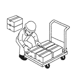 イラスト：あなたは、台車に載っている荷物（重さ15kg）をおろしている。